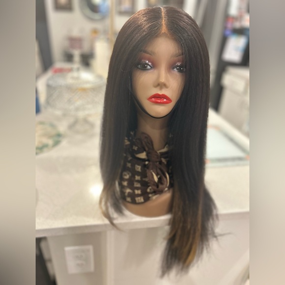 SOLD-28" Soft Kinky Straight Blowout Lace Frontal Wig Color# 1B/27 - Picture 5 of 8